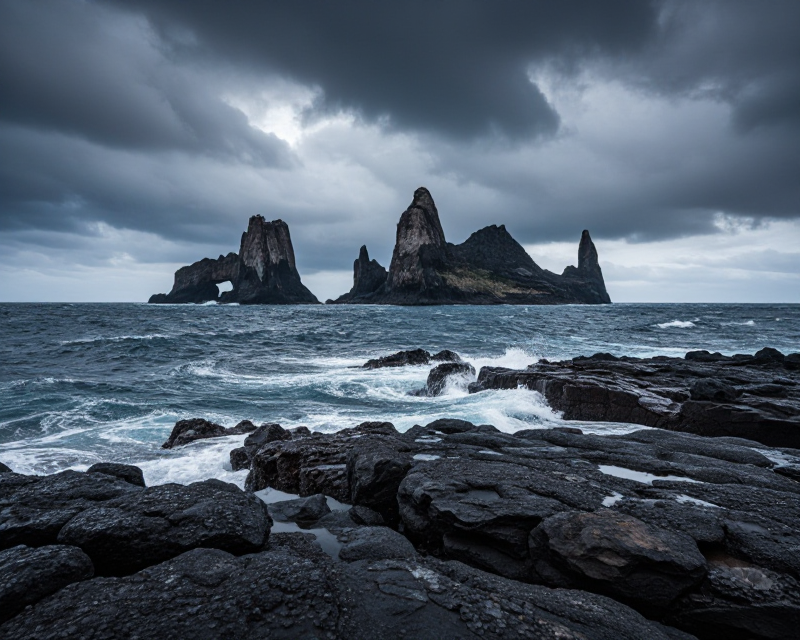 Dokdo Islets under Dramatic Sky